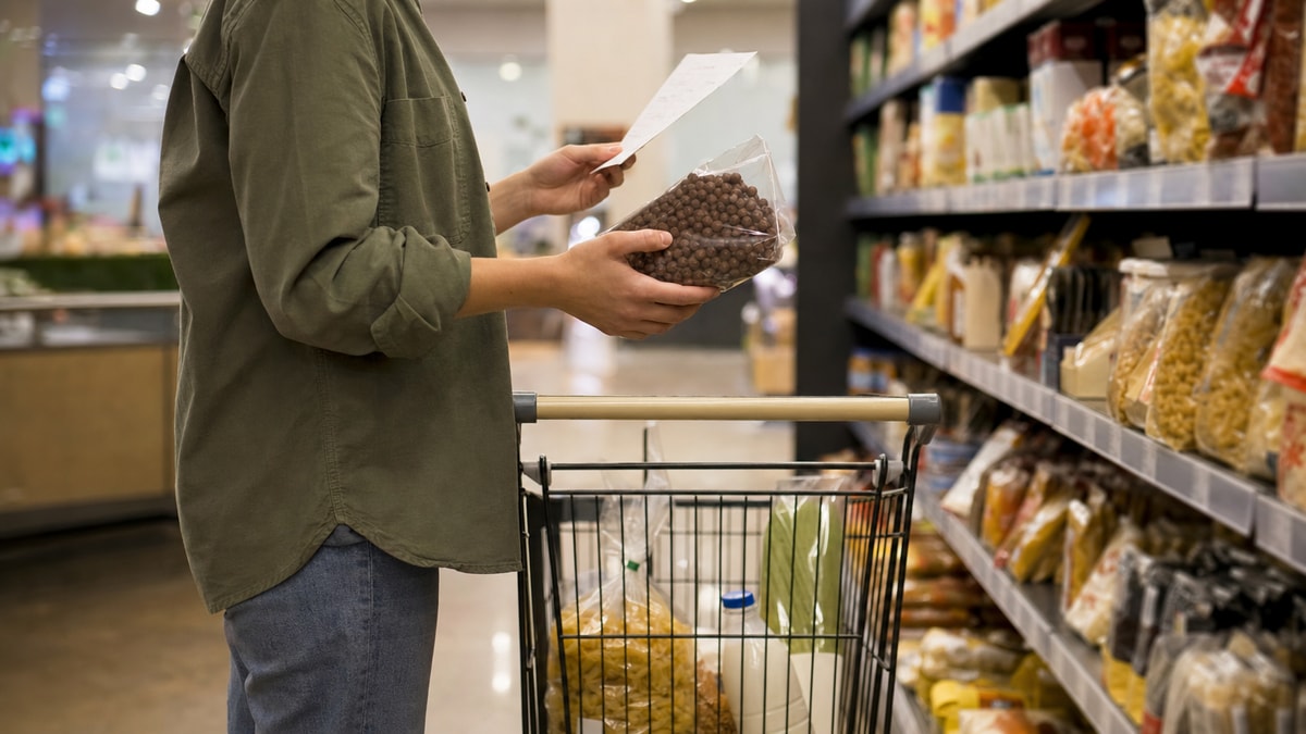 Pessoa planejando compras no supermercado para evitar gastos por impulso