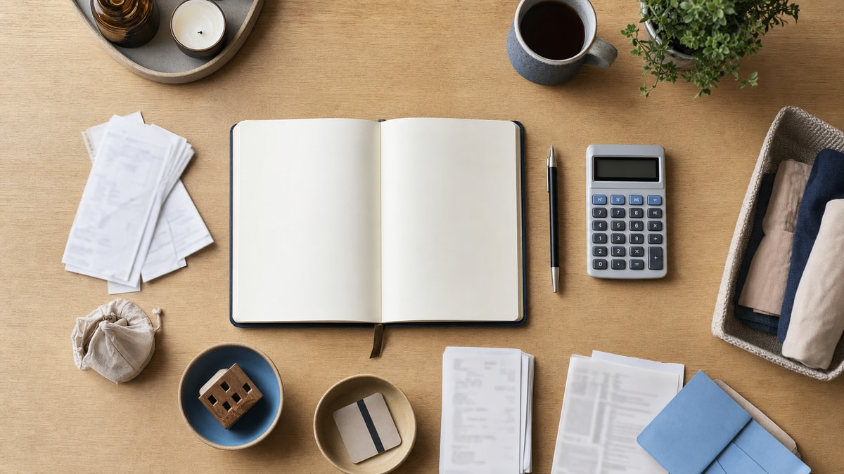 Mapeamento financeiro Mesa com materiais usados para registrar receitas e despesas pessoais