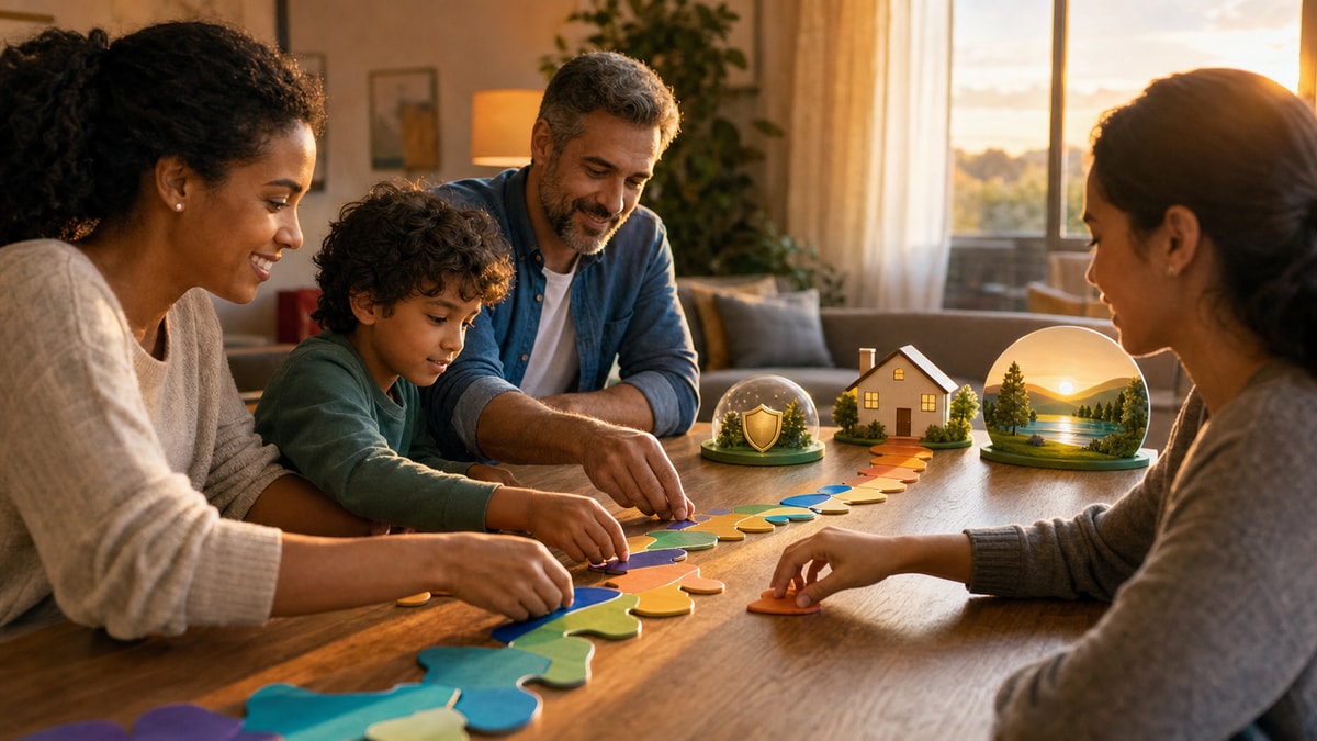 Metas financeiras em conjunto Família definindo em conjunto objetivos financeiros para diferentes prazos