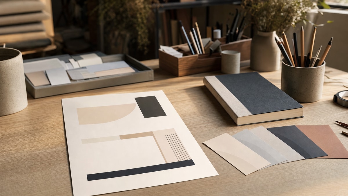 Currículo com apresentação visual equilibrada em um ambiente de trabalho criativo