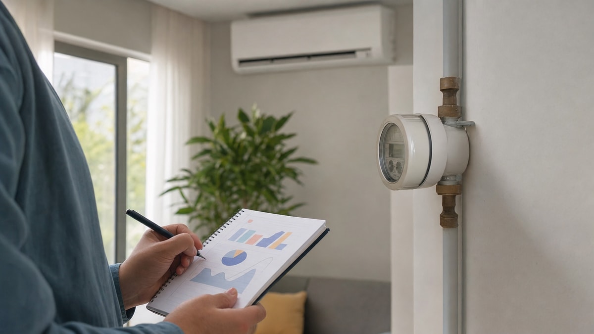 Monitoramento do consumo Pessoa acompanhando a leitura do medidor e o histórico de consumo de energia em casa