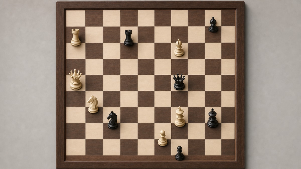 Movimentos e capturas Posição didática de xadrez que contrasta os padrões de movimento e captura das principais peças.