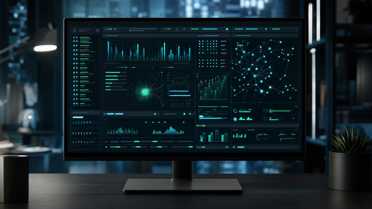 Visão frontal de tela com painel dividido em múltiplas áreas de console para tarefas paralelas de programação.