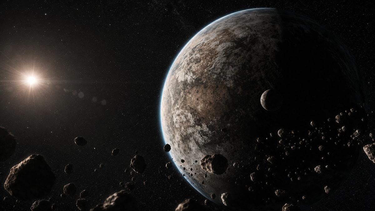 O que a astronomia investiga Representação realista de estrela, planeta, satélite e corpos rochosos no espaço