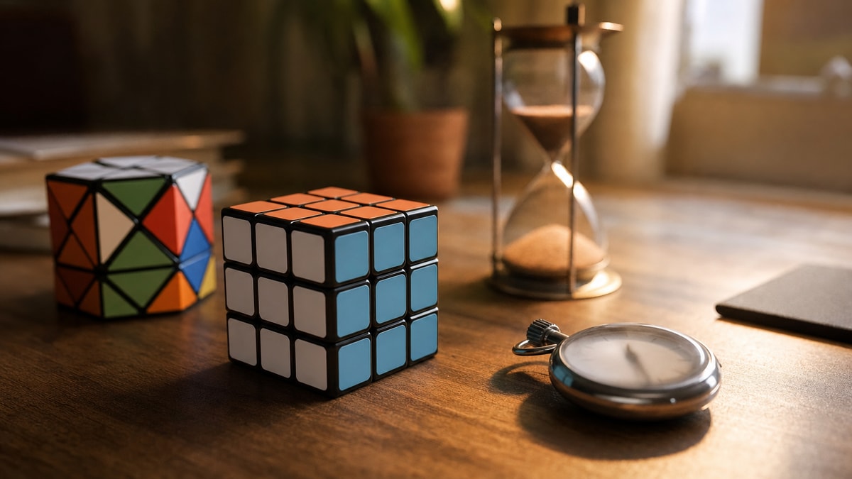 Prática e evolução Cubo mágico em uma mesa de prática com recurso visual associado ao treino de velocidade