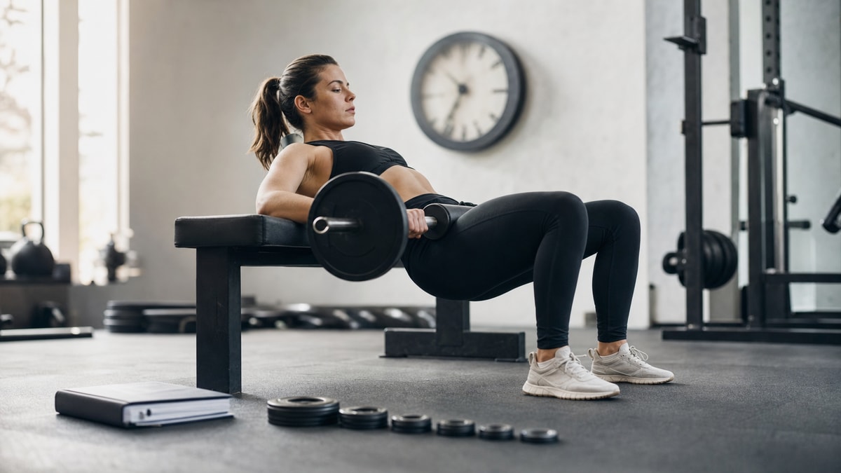 Pessoa realizando exercício de glúteos com carga moderada em uma rotina de progressão gradual