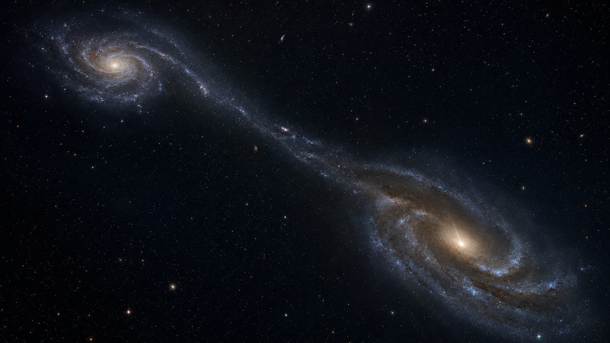 Quasar e galáxias hospedeiras Galáxias em interação gravitacional, com um quasar brilhando no núcleo de uma delas