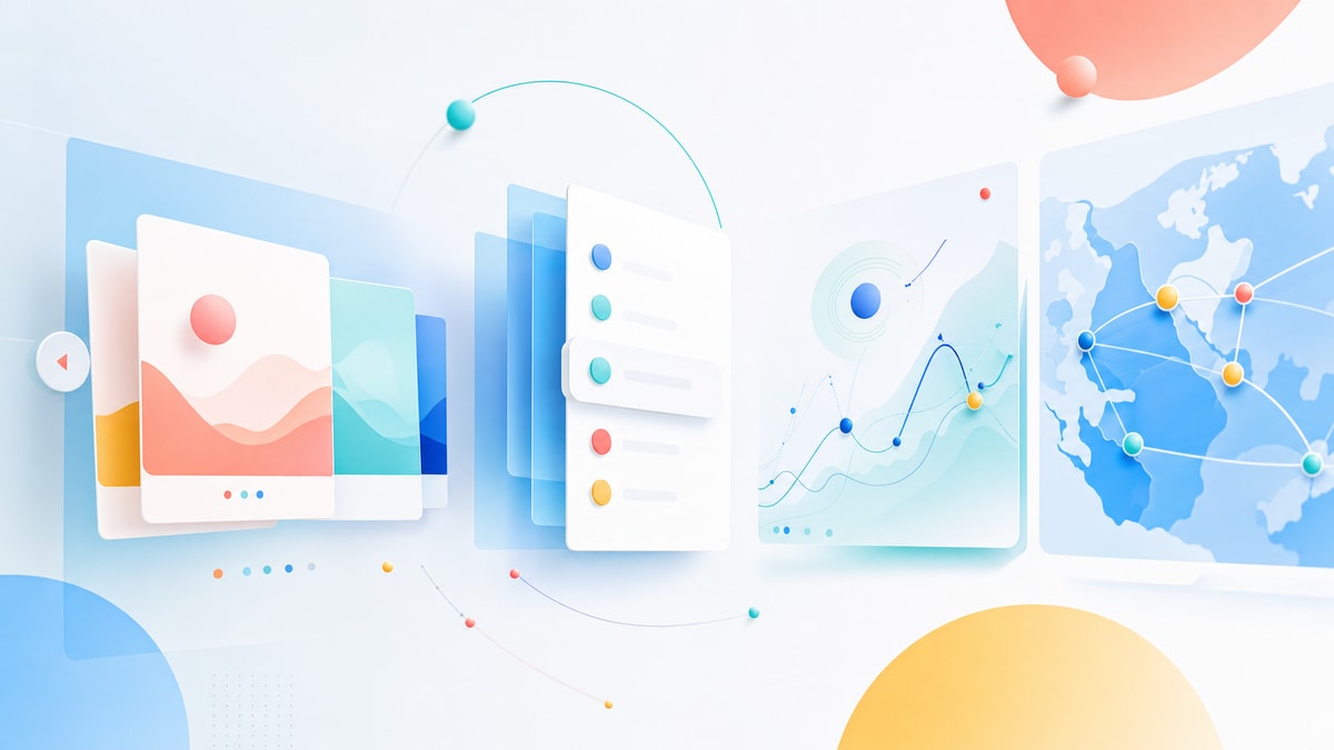 Interface web abstrata com carrossel, menu, gráfico e mapa interativos criados com JavaScript