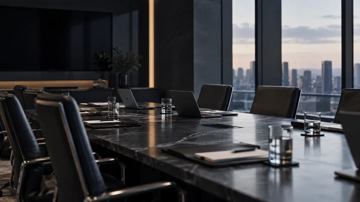 Sala de conselho representando governança corporativa