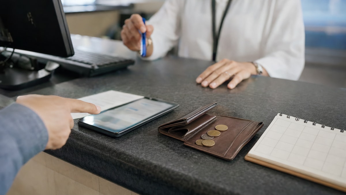 Números em situações cotidianas Atendimento de viagem com telefone, calendário, moedas e documentos representando usos práticos dos números em inglês