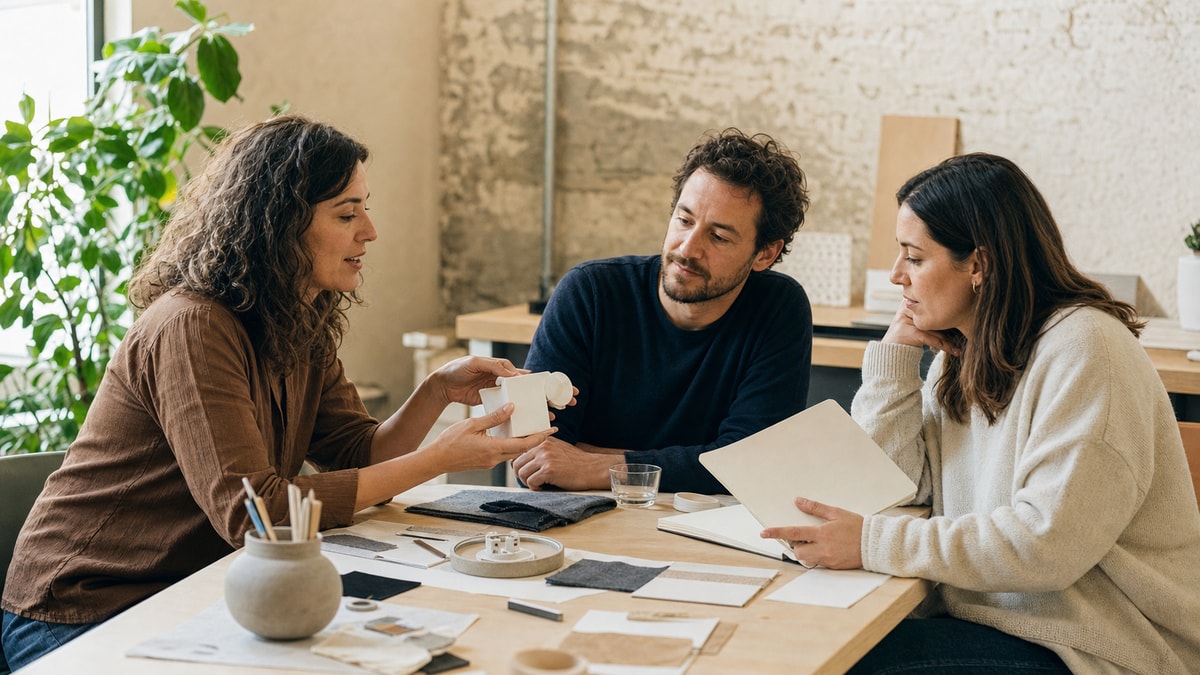 Validação antes de investir Empreendedora testando uma ideia de negócio com possíveis clientes