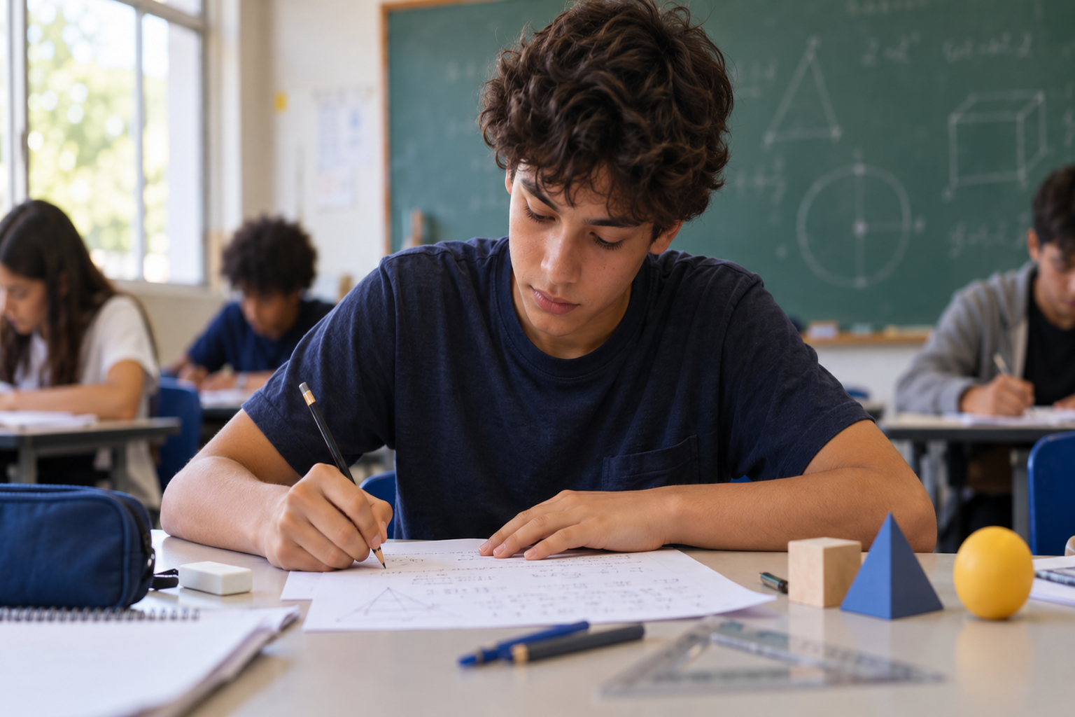 Estudante resolvendo questões discursivas em simulado OBMEP 2ª fase. 
