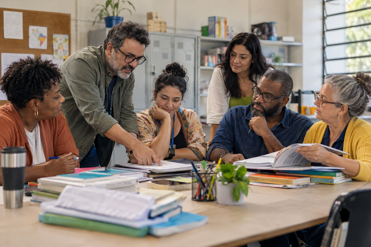 Grupo de professores da Educação Básica participa de reunião de planejamento na escola