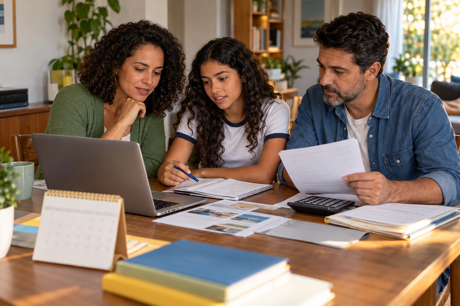 Família comparando bolsas escolares, custos e condições do edital para 2027