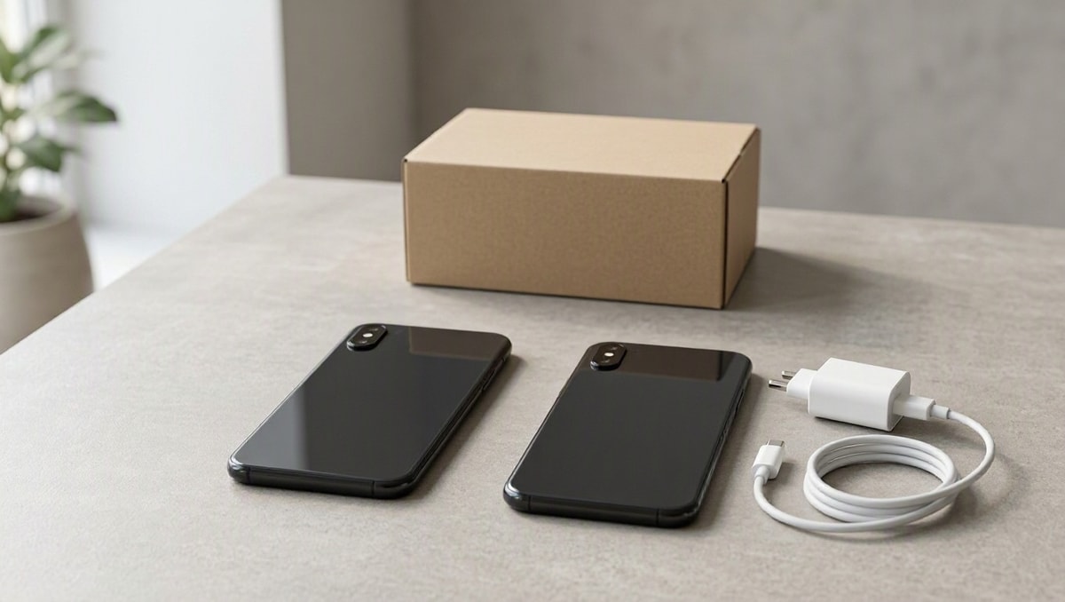 Compare o custo total Dois celulares genéricos e acessórios mostram que a comparação de custo pode incluir itens comprados à parte.