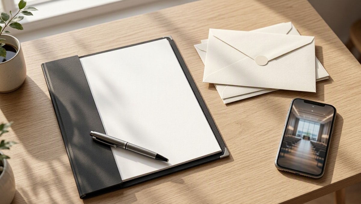 Mesa com documentos impressos organizados, caneta e celular exibindo foto de conferência para comprovação de garantia.