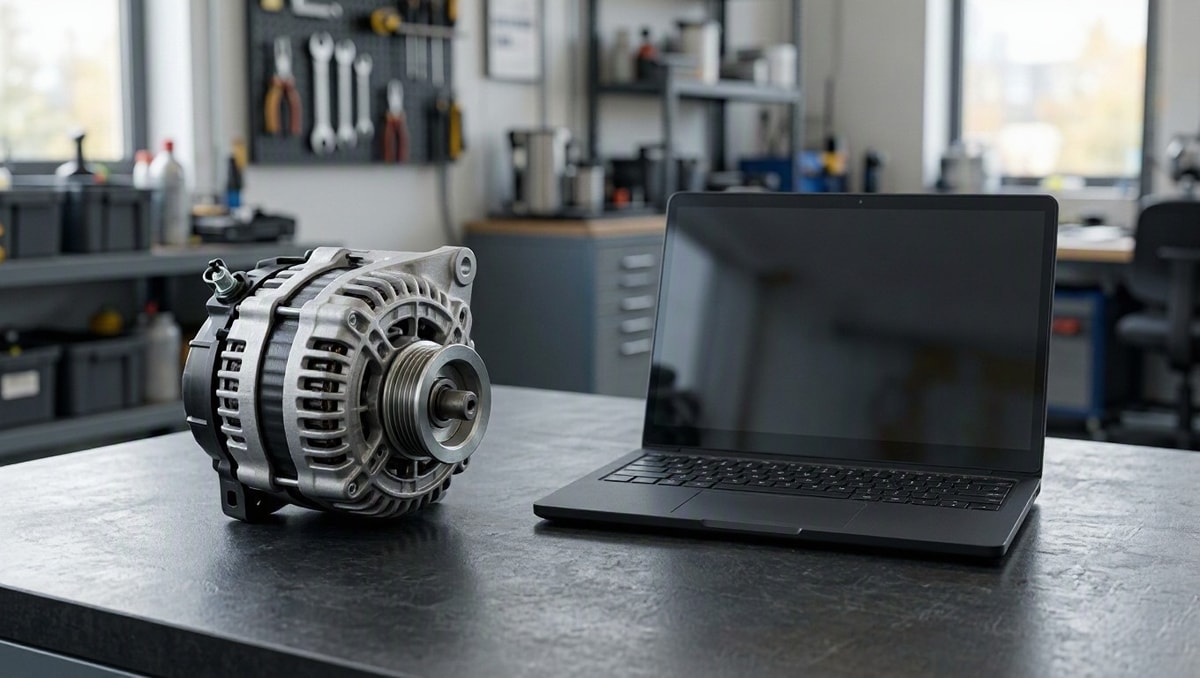 Autopeças e equipamentos de TI Autopeça e notebook sem marca apresentados como exemplos de produtos que podem ser avaliados.
