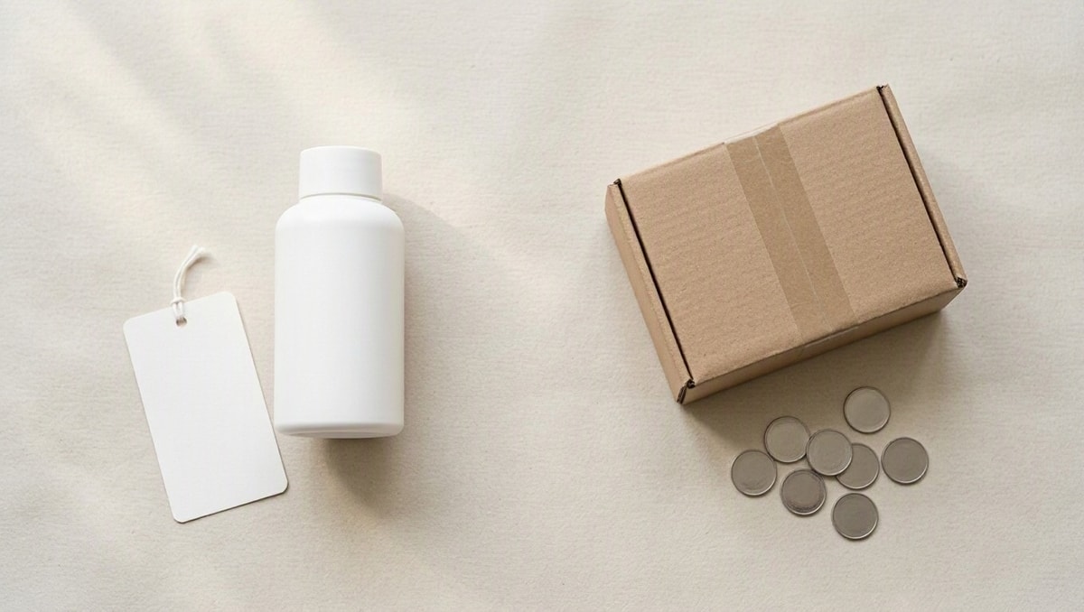 Preço do item e custo total Produto separado de uma caixa de envio e moedas para distinguir o preço do item do custo total